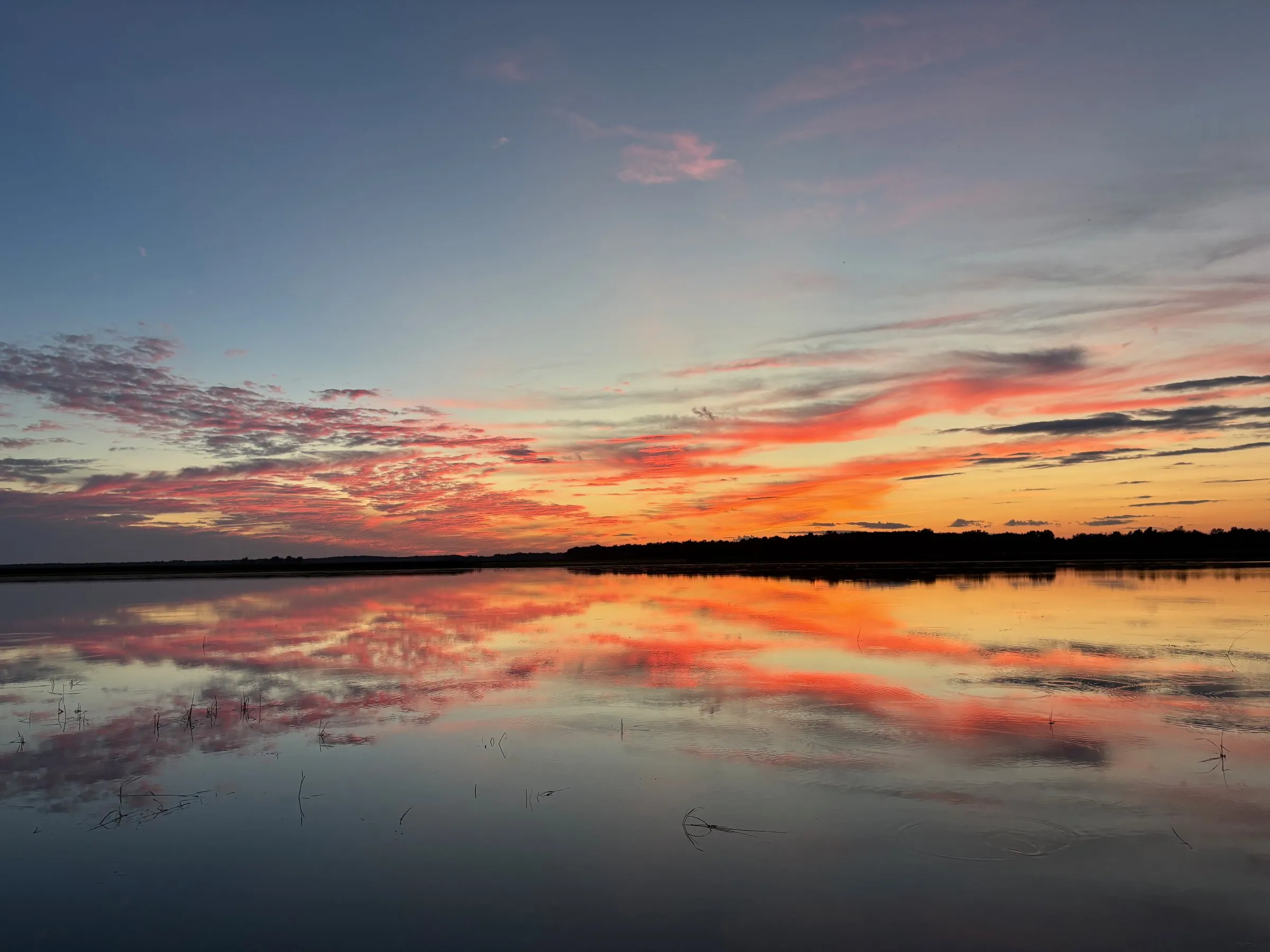 Sunset reflected on a calm Rideau lake